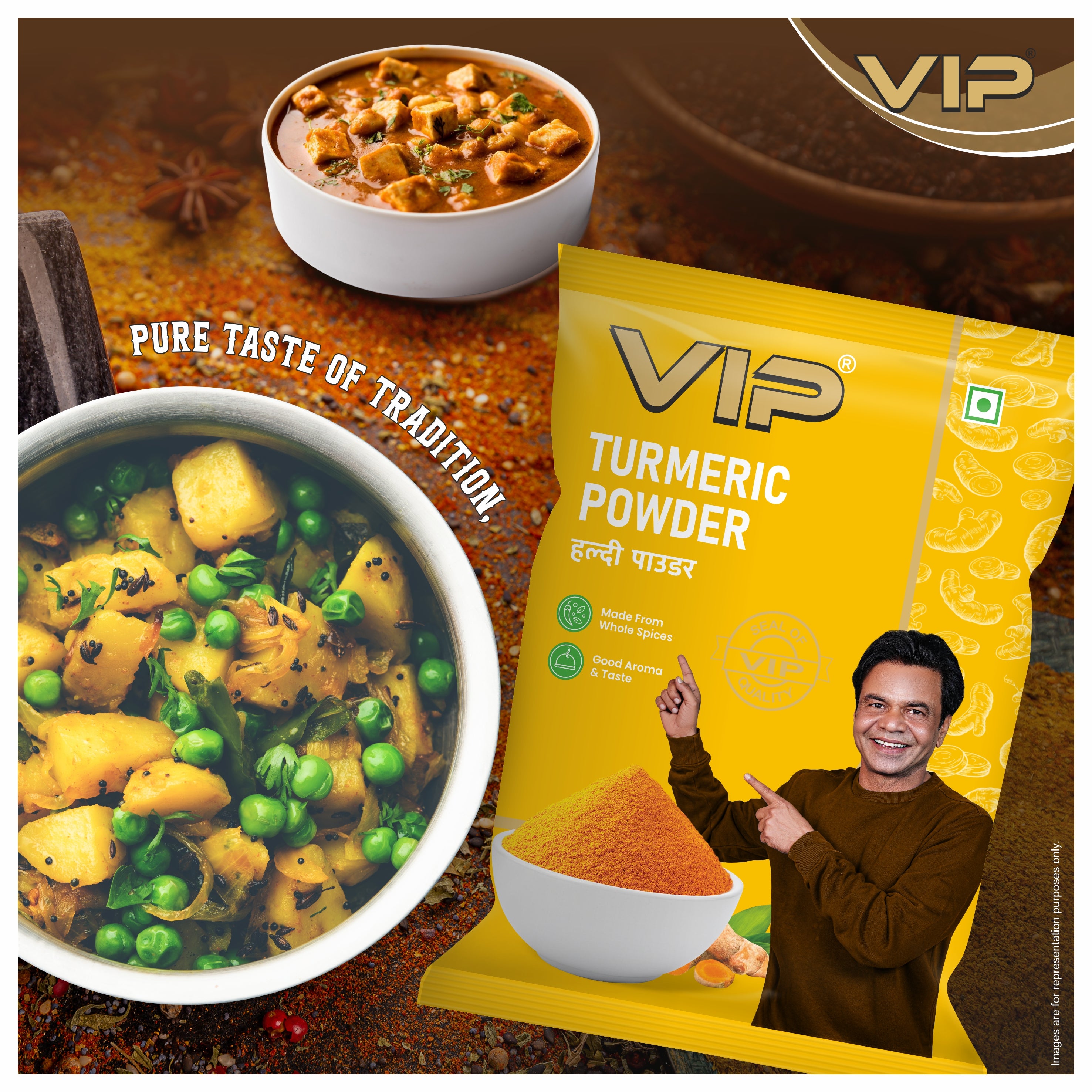 VIP Haldi Powder / Turmeric Powder – Made from Premium Turmeric Roots | 100% Pure, No Artificial Colour | Bright Golden Colour & Natural Aroma
